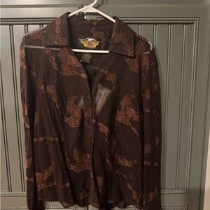 Harley-Davidson Black and Brown Sheer Blouse